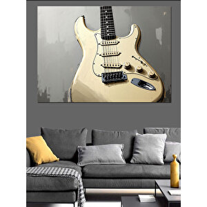Beyaz Elektro Gitar Görseli Dekoratif Kanvas - Mdf Ahşap Tablo 70x100 cm