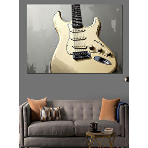 Beyaz Elektro Gitar Görseli Dekoratif Kanvas - Mdf Ahşap Tablo