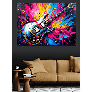 Renk Patlamalı Elektro Gitar Dekoratif Kanvas - Mdf Ahşap Tablo 35x50 cm