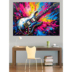 Renk Patlamalı Elektro Gitar Dekoratif Kanvas - Mdf Ahşap Tablo