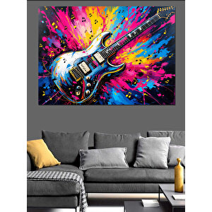 Renk Patlamalı Elektro Gitar Dekoratif Kanvas - Mdf Ahşap Tablo