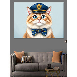 Denizci Şapkalı Kedi Dekoratif Kanvas - Mdf Ahşap Tablo 70x100 cm