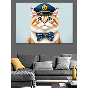 Denizci Şapkalı Kedi Dekoratif Kanvas - Mdf Ahşap Tablo