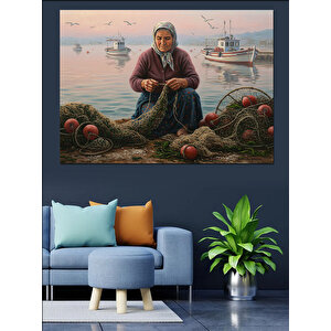 Balıkçı Kadın Ve Ağlar Dekoratif Kanvas - Mdf Ahşap Tablo 35x50 cm