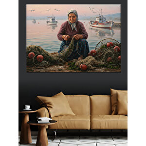Balıkçı Kadın Ve Ağlar Dekoratif Kanvas - Mdf Ahşap Tablo