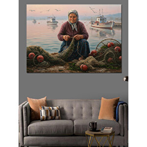 Balıkçı Kadın Ve Ağlar Dekoratif Kanvas - Mdf Ahşap Tablo 100x140 cm