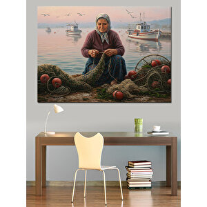 Balıkçı Kadın Ve Ağlar Dekoratif Kanvas - Mdf Ahşap Tablo 100x140 cm