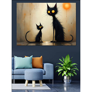 Yaramaz Kedi İllüstrasyon Çizim Dekoratif Kanvas - Mdf Ahşap Tablo 35x50 cm
