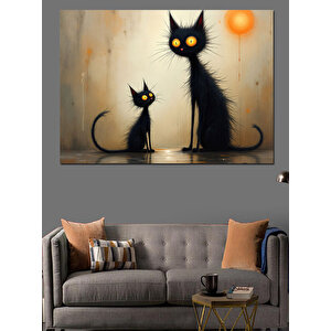 Yaramaz Kedi İllüstrasyon Çizim Dekoratif Kanvas - Mdf Ahşap Tablo 35x50 cm