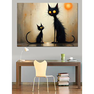 Yaramaz Kedi İllüstrasyon Çizim Dekoratif Kanvas - Mdf Ahşap Tablo 35x50 cm