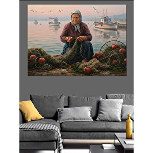 Balıkçı Kadın Ve Ağlar Dekoratif Kanvas - Mdf Ahşap Tablo