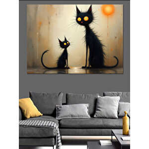 Yaramaz Kedi İllüstrasyon Çizim Dekoratif Kanvas - Mdf Ahşap Tablo
