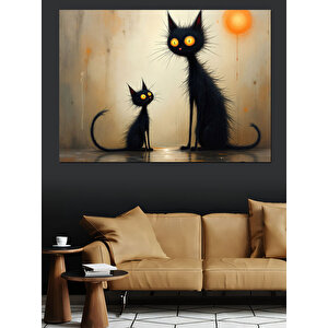 Yaramaz Kedi İllüstrasyon Çizim Dekoratif Kanvas - Mdf Ahşap Tablo
