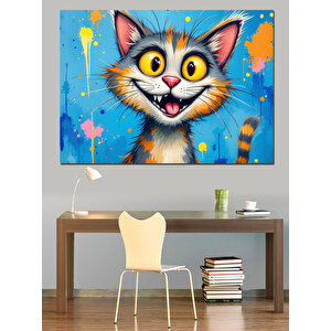 Şaşkın Büyük Gözlü Kedi Dekoratif Kanvas - Mdf Ahşap Tablo 25x35 cm