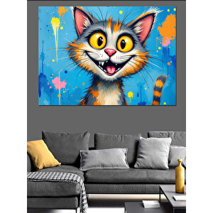 Şaşkın Büyük Gözlü Kedi Dekoratif Kanvas - Mdf Ahşap Tablo 25x35 cm