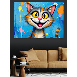 Şaşkın Büyük Gözlü Kedi Dekoratif Kanvas - Mdf Ahşap Tablo 25x35 cm