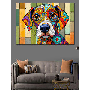 Mozaik Renkli Sevimli Köpek Dekoratif Kanvas - Mdf Ahşap Tablo 50x70 cm