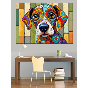 Mozaik Renkli Sevimli Köpek Dekoratif Kanvas - Mdf Ahşap Tablo 50x70 cm