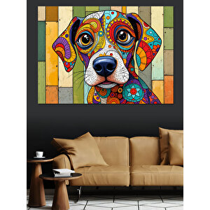 Mozaik Renkli Sevimli Köpek Dekoratif Kanvas - Mdf Ahşap Tablo