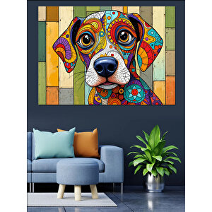 Mozaik Renkli Sevimli Köpek Dekoratif Kanvas - Mdf Ahşap Tablo