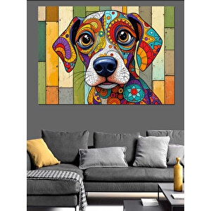 Mozaik Renkli Sevimli Köpek Dekoratif Kanvas - Mdf Ahşap Tablo 35x50 cm