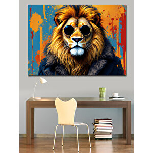 Gözlüklü Aslan Portresi Dekoratif Kanvas - Mdf Ahşap Tablo 50x70 cm
