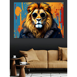 Gözlüklü Aslan Portresi Dekoratif Kanvas - Mdf Ahşap Tablo 50x70 cm