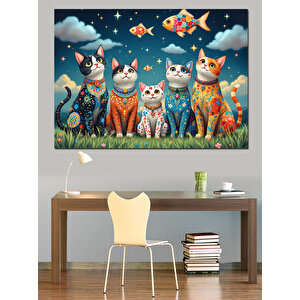 Soyut Kedi Sanatı Dekoratif Kanvas - Mdf Ahşap Tablo