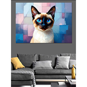 Mutsuz Suratlı Mavi Gözlü Kedi Dekoratif Kanvas - Mdf Ahşap Tablo
