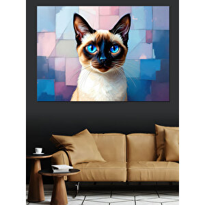 Mutsuz Suratlı Mavi Gözlü Kedi Dekoratif Kanvas - Mdf Ahşap Tablo 50x70 cm