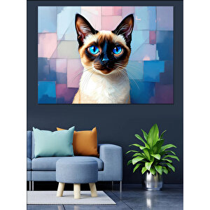Mutsuz Suratlı Mavi Gözlü Kedi Dekoratif Kanvas - Mdf Ahşap Tablo 50x70 cm
