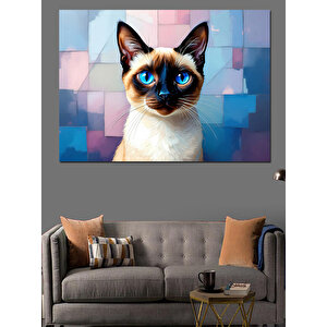 Mutsuz Suratlı Mavi Gözlü Kedi Dekoratif Kanvas - Mdf Ahşap Tablo 50x70 cm