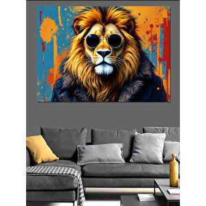 Gözlüklü Aslan Portresi Dekoratif Kanvas - Mdf Ahşap Tablo 100x140 cm