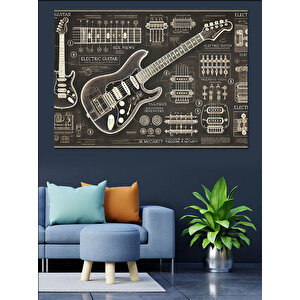 Teknik Gitar Çizimi Dekoratif Kanvas - Mdf Ahşap Tablo 25x35 cm