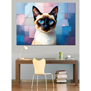 Mutsuz Suratlı Mavi Gözlü Kedi Dekoratif Kanvas - Mdf Ahşap Tablo