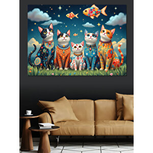 Soyut Kedi Sanatı Dekoratif Kanvas - Mdf Ahşap Tablo 70x100 cm
