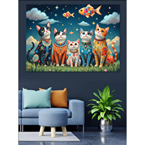 Soyut Kedi Sanatı Dekoratif Kanvas - Mdf Ahşap Tablo 70x100 cm