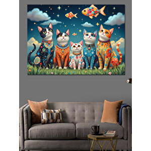 Soyut Kedi Sanatı Dekoratif Kanvas - Mdf Ahşap Tablo 70x100 cm