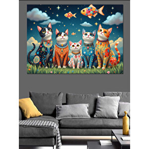 Soyut Kedi Sanatı Dekoratif Kanvas - Mdf Ahşap Tablo