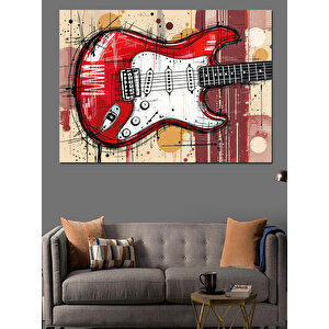 Kırmızı Elektro Gitar Dekoratif Kanvas - Mdf Ahşap Tablo 70x100 cm