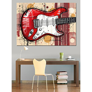 Kırmızı Elektro Gitar Dekoratif Kanvas - Mdf Ahşap Tablo 70x100 cm