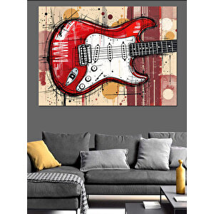 Kırmızı Elektro Gitar Dekoratif Kanvas - Mdf Ahşap Tablo 70x100 cm