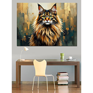 Bakışlarıyla Etkileyen Büyük Kedi Dekoratif Kanvas - Mdf Ahşap Tablo 50x70 cm
