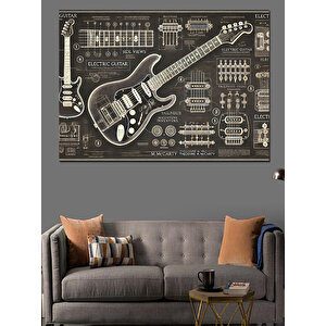 Teknik Gitar Çizimi Dekoratif Kanvas - Mdf Ahşap Tablo 70x100 cm