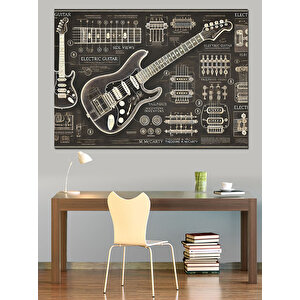 Teknik Gitar Çizimi Dekoratif Kanvas - Mdf Ahşap Tablo 70x100 cm