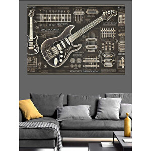 Teknik Gitar Çizimi Dekoratif Kanvas - Mdf Ahşap Tablo