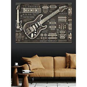 Teknik Gitar Çizimi Dekoratif Kanvas - Mdf Ahşap Tablo