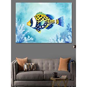 Tropikal Desenli Egzotik Balık Dekoratif Kanvas - Mdf Ahşap Tablo