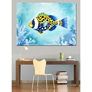 Tropikal Desenli Egzotik Balık Dekoratif Kanvas - Mdf Ahşap Tablo