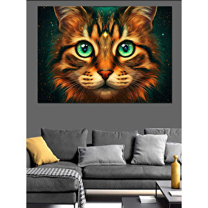Büyük Gözlü Renkli Kedi Dekoratif Kanvas - Mdf Ahşap Tablo 35x50 cm